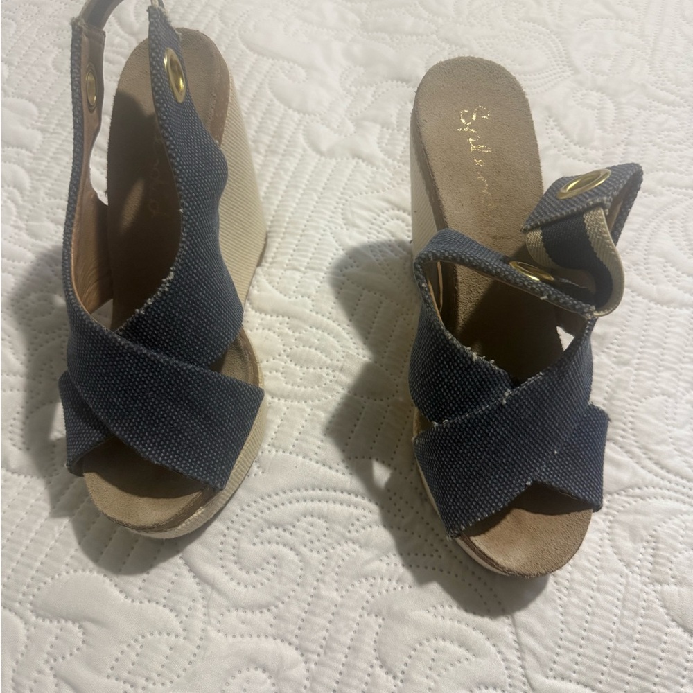 Splendid Navy and Tan Wedge Sandals